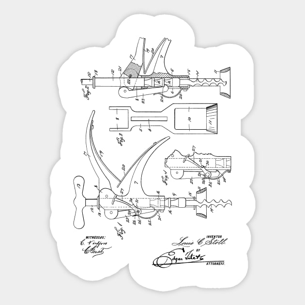 Corkscrew Vintage Patent Hand Drawing Sticker by TheYoungDesigns